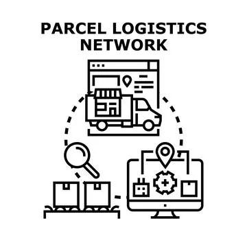 Parcel logistics network managing global delivery distribution Stock Illustration