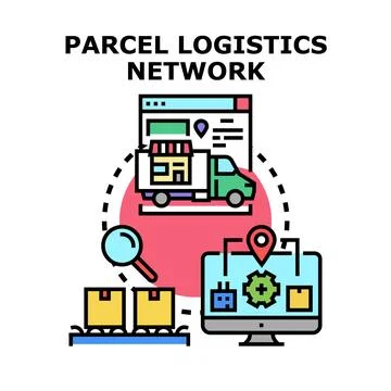 Parcel logistics network managing global delivery distribution Stock Illustration