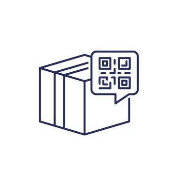 Parcel or package with QR code line icon Stock Illustration