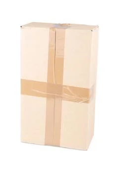 Parcel package brown box closed in white background 写真素材