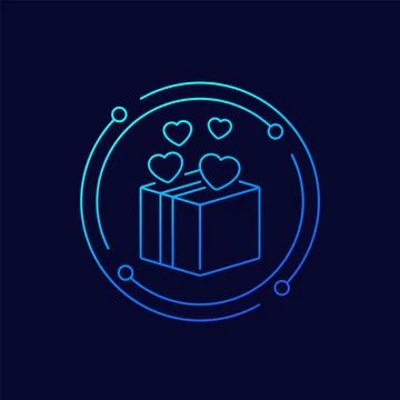 Parcel, package icon with hearts, linear design Stock Illustration