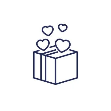 Parcel, package line icon with hearts Illustrazione stock