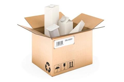 Parcel with package products, 3D rendering Stock Illustration