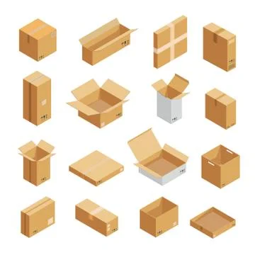 Parcel packaging box icons set, isometric style Stock Illustration