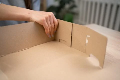 Parcel Packaging Cardboard Box Assembly Shipping Process Stock Photos