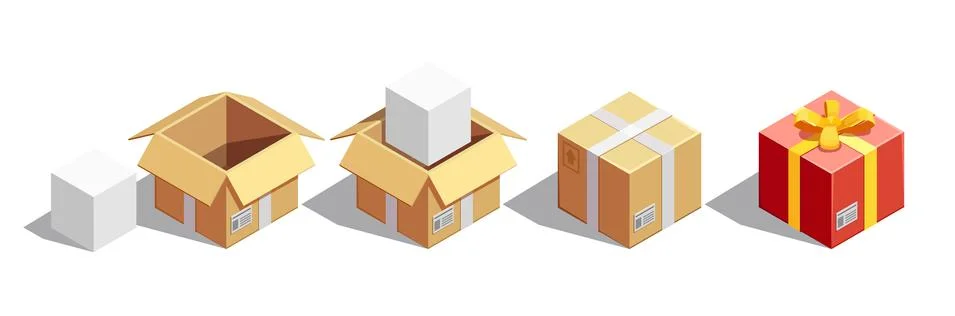 Parcel Packaging Isometric Set Stock Illustration