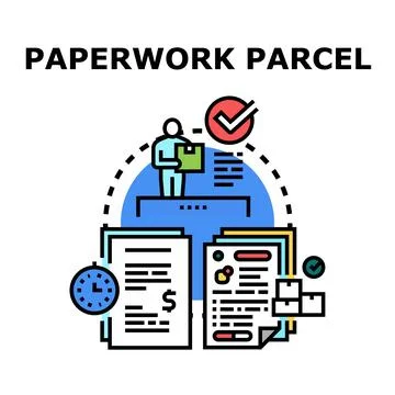 Parcel paperwork processing and delivery service Stock Illustration