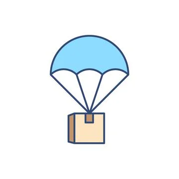 Parcel by parachute flat line icon. Vector illustration 스톡 일러스트