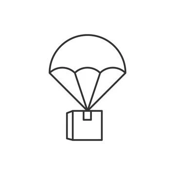 Parcel by parachute linear icon on white background Stock Illustration