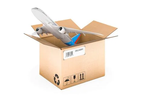 Parcel with plane, 3D rendering Illustrazione stock