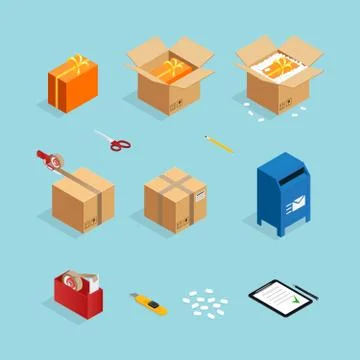 Parcel Post Packing Set Stock Illustration