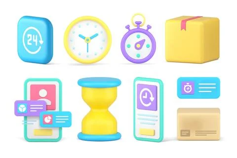 Parcel post speed delivery service cardboard box time countdown smartphone .. Stock Illustration