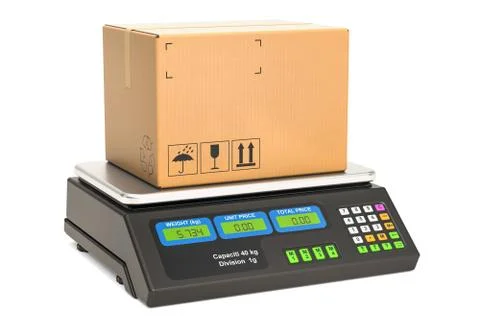 Parcel on the price computing scale, 3D rendering Stock Illustration