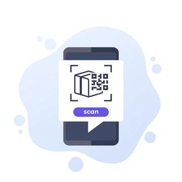 Parcel QR code scanning, vector icon with a phone 库存插图