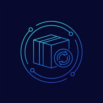 Parcel return icon with a box, linear design Stockillustratie