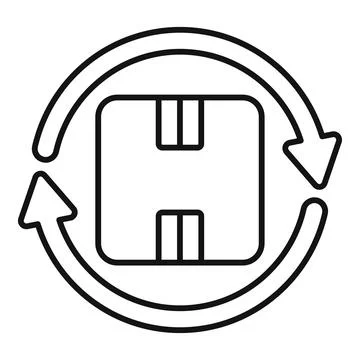Parcel returning with circular arrows icon for reverse logistics Illustration