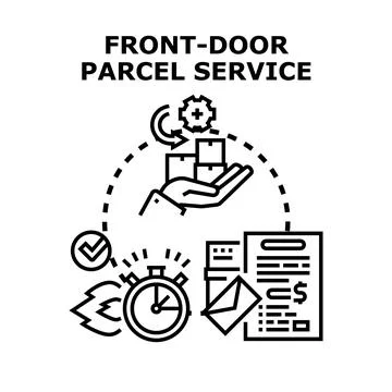 Parcel service delivering packages to customers door Stock Illustration