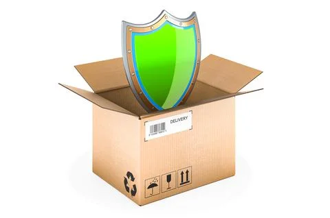 Parcel with shield, 3D rendering Stock Illustration