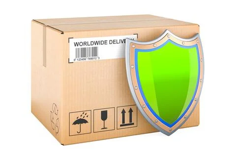 Parcel with shield. Safety delivery concept, 3D rendering イラスト素材