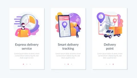 Parcel shipment services app interface template. Stock Illustration