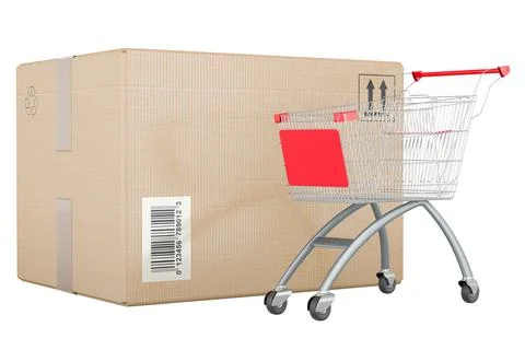 Parcel with shopping cart. 3D rendering Illustration