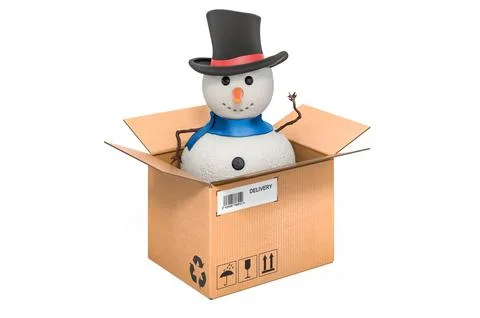 Parcel with Snowman tree. Gift delivery concept, 3D rendering イラスト素材