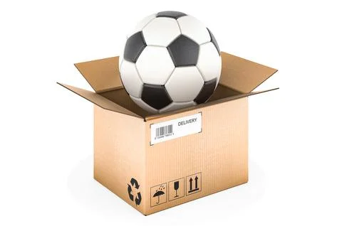 Parcel with soccer ball, 3D rendering Illustration