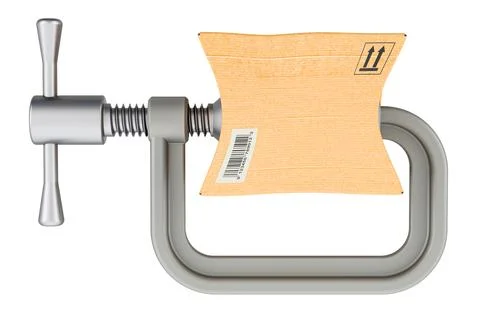 Parcel squeezed in a clamp concept, 3D rendering 스톡 일러스트