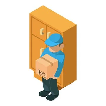 Parcel storage icon isometric vector. Delivery service worker storage cabinet Stock Illustration
