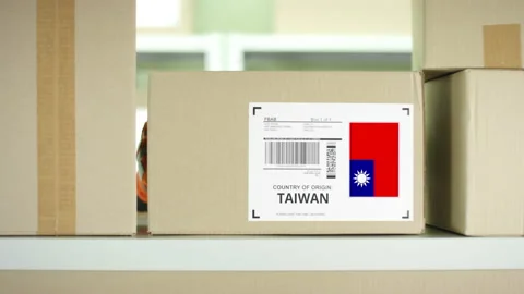 Parcel from Taiwan in a postal service storage Stock Footage 145698371