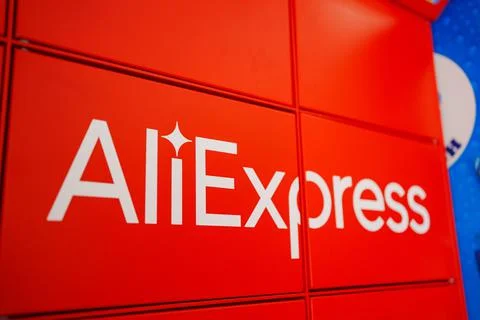 Parcel terminal AliExpress. a device for automatic delivery. Stock Photos