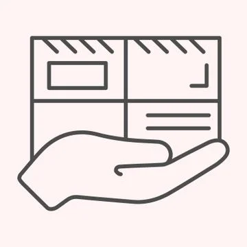 Parcel thin line icon. Mail delivery, hand holding package. Postal service Stock Illustration