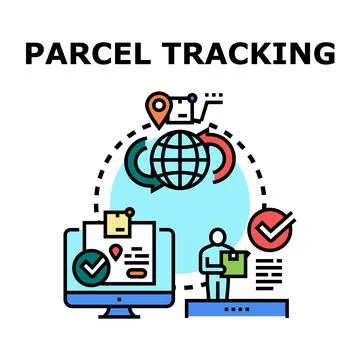 Parcel tracking globally delivering package logistics concept Stock Illustration