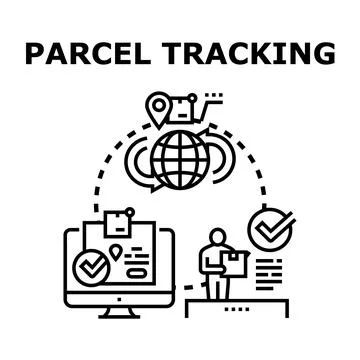 Parcel tracking globally delivering package logistics concept Stock Illustration