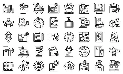 Parcel tracking icons set outline vector. Logistic ship Stock Illustration