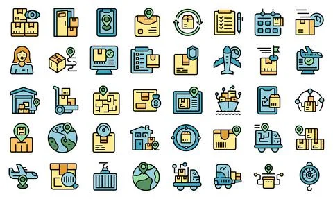 Parcel tracking icons set vector flat Stock Illustration