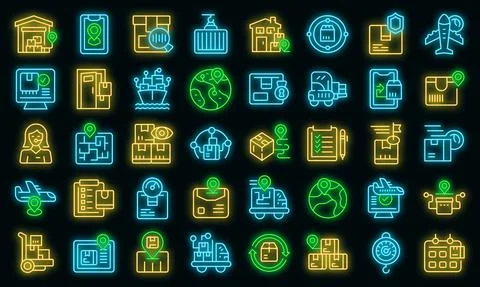 Parcel tracking icons set vector neon Stock Illustration