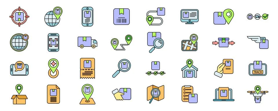 Parcel tracking icons set vector color line Stock Illustration