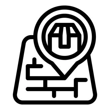 Parcel tracking showing box location on map with pin icon Stock Illustration