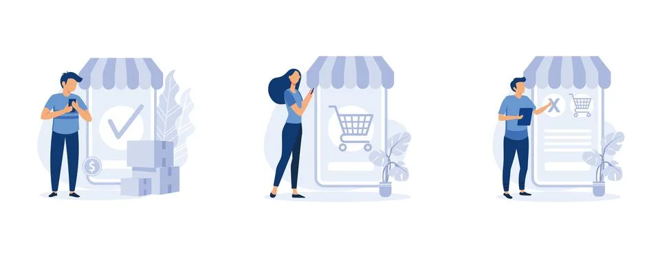 Parcel tracking system, digital shopping, online purchase distribution icons  Stock Illustration