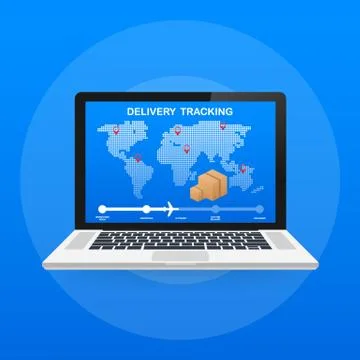 Parcel tracking website on laptop screen. Online package tracking. Modern con 스톡 일러스트