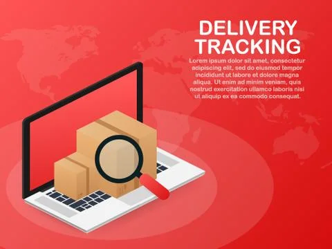 Parcel tracking website on laptop screen. Online package tracking. Modern con Stock Illustration