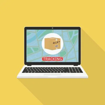 Parcel tracking website on laptop screen. Online package tracking. Flat desig Stock Illustration