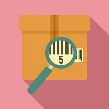 Parcel under magnifier icon, flat style Stock Illustration