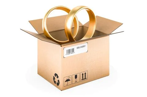 Parcel with wedding rings, 3D rendering Stock Illustration