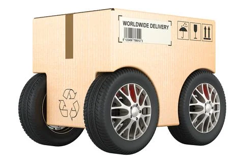 Parcel with wheels, delivery concept. 3D rendering Stockillustratie