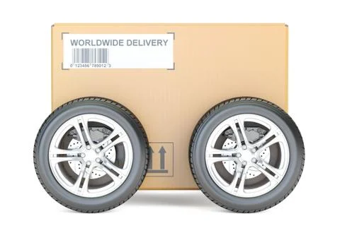 Parcel with wheels, fast delivery concept. 3D rendering Stock Illustration