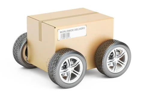 Parcel with wheels, fast shipping concept. 3D rendering Stock Illustration