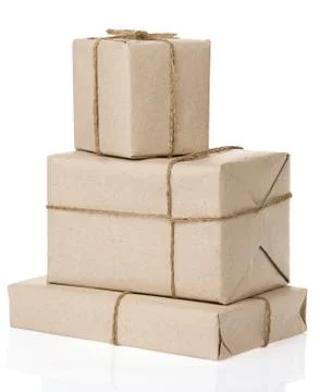 Parcel wrapped with brown paper Stock Photos