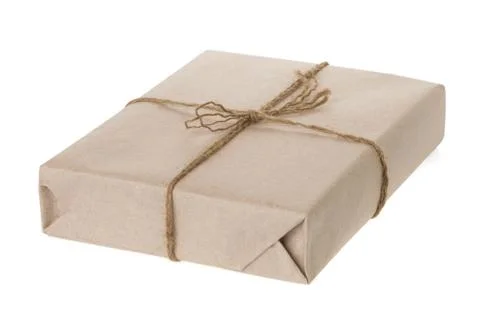 Parcel wrapped isolated on white background Stock Photos